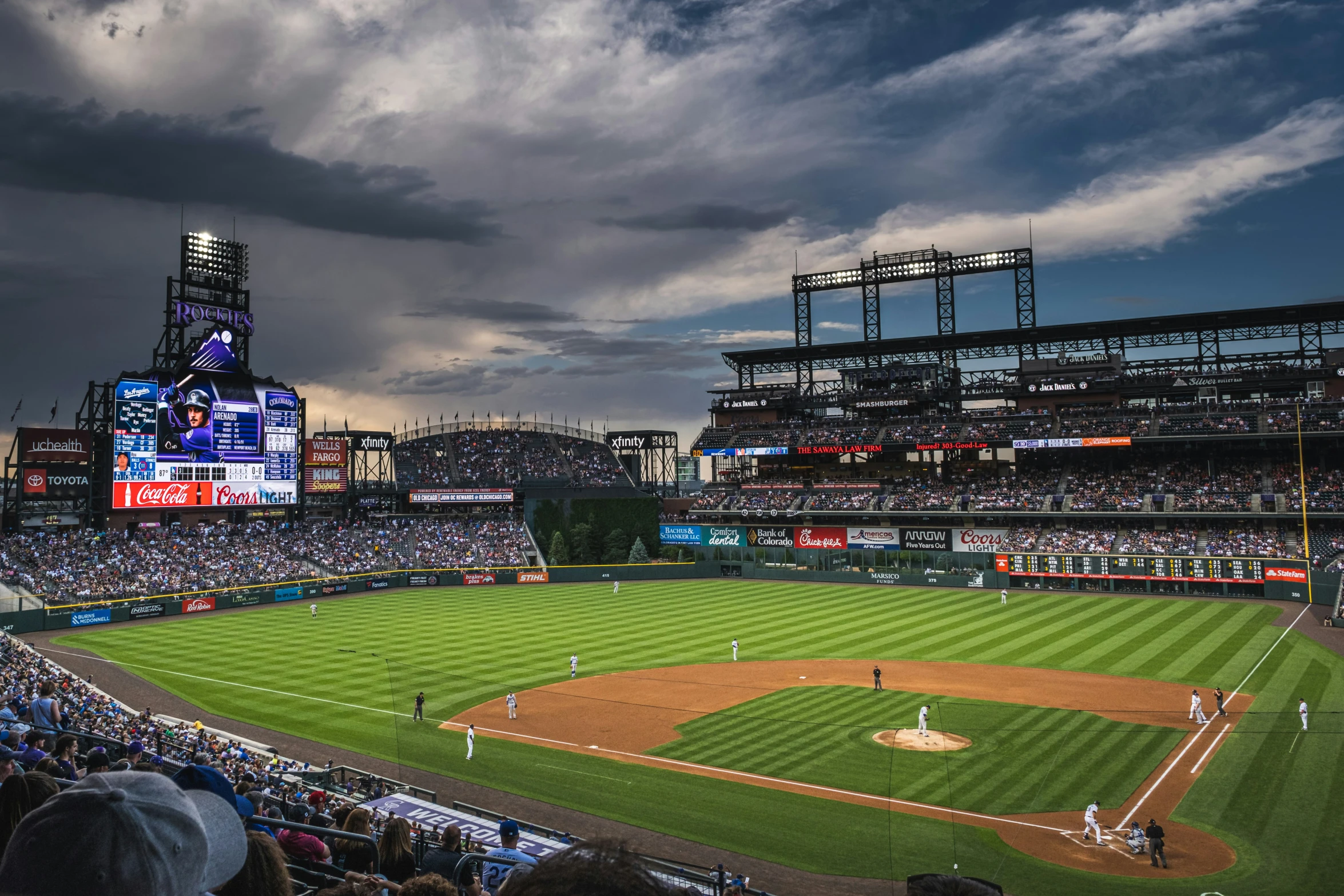 a baseball stadium that has a full view of the stadium