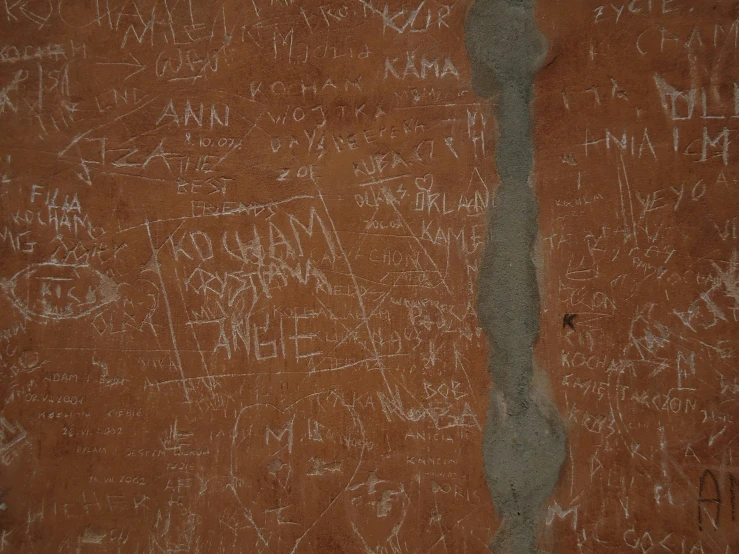 a wall covered with lots of writing on it