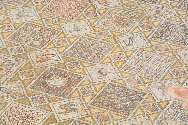 a rug with many different designs on it