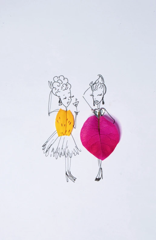 a hand drawn illustration shows the woman's dresses hanging on a string