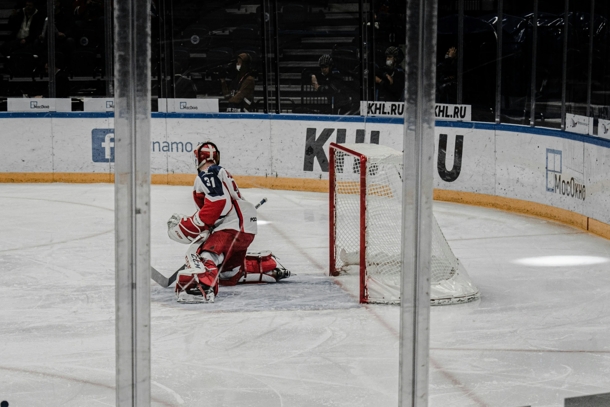 a goalie is in position to stop the puck