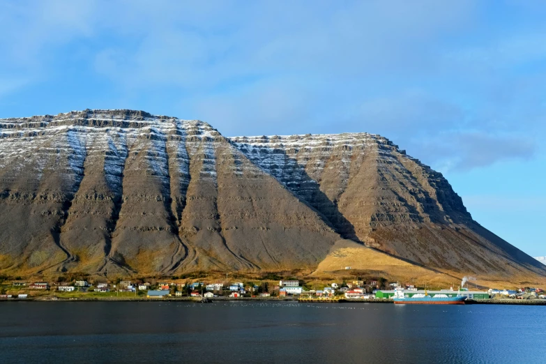 some mountains are next to a body of water