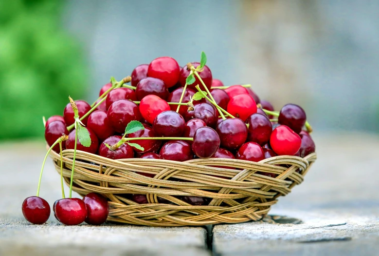 a basket full of cherry's on the ground