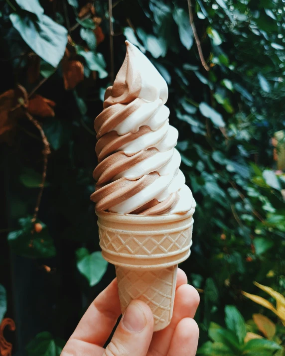 a person holding up a ice cream cone that looks like a cone
