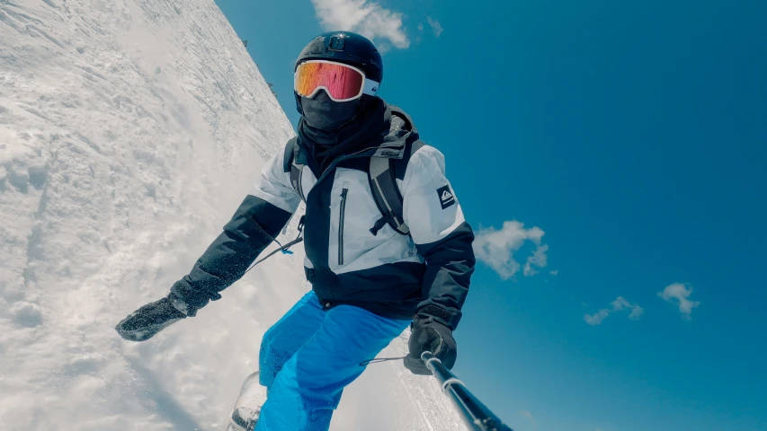 a person with skis on getting ready to go down the slope