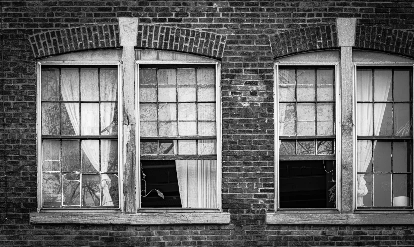 two windows side by side in black and white