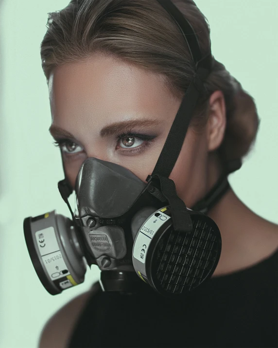 a woman wearing a gas mask