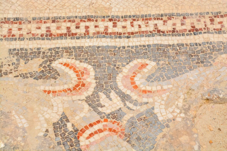 a painting of a bicycle riding a mosaic floor