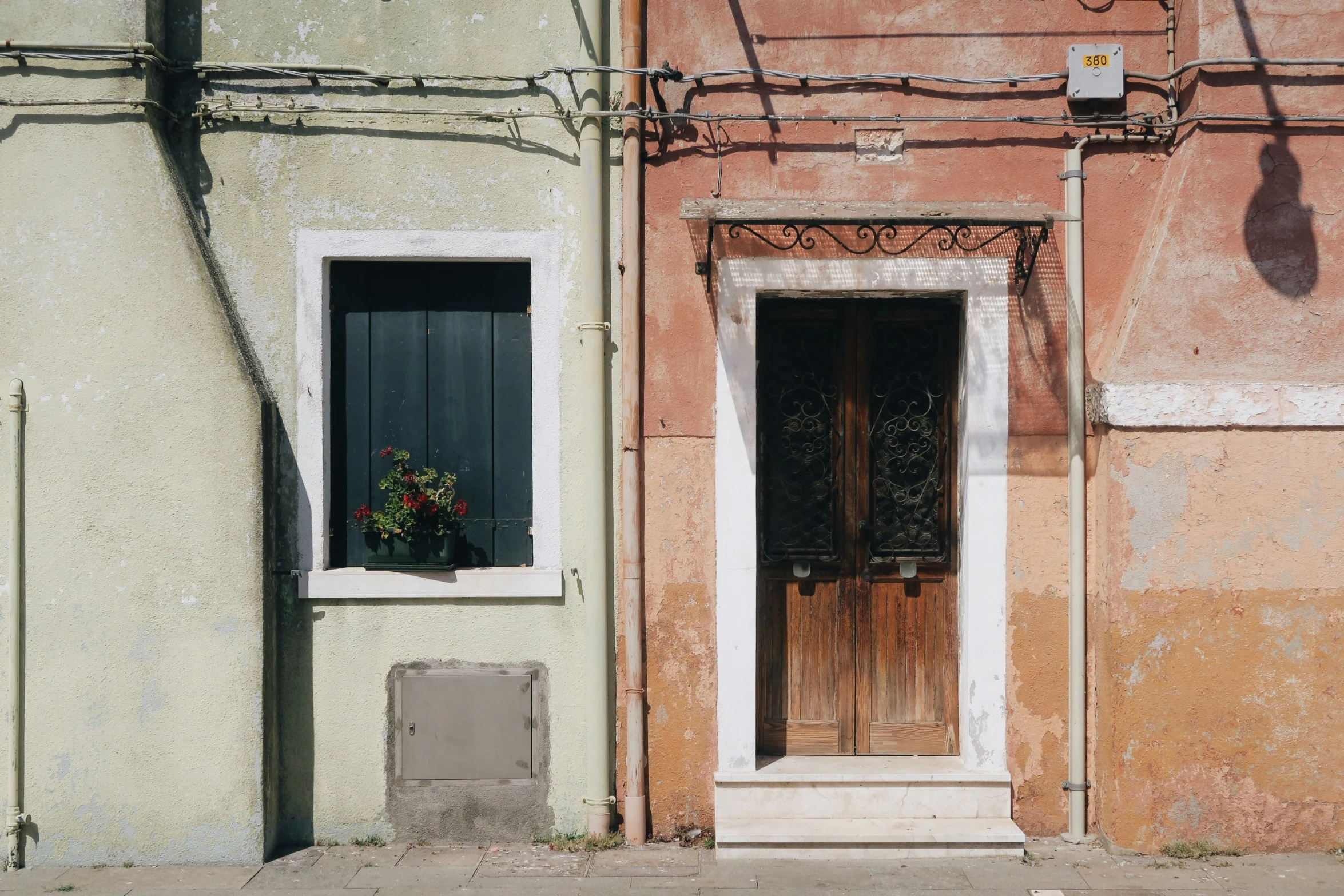 a building has a door with a window