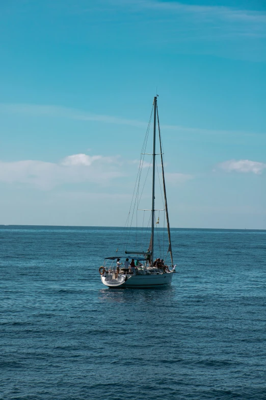 a boat in the open ocean with blue sky