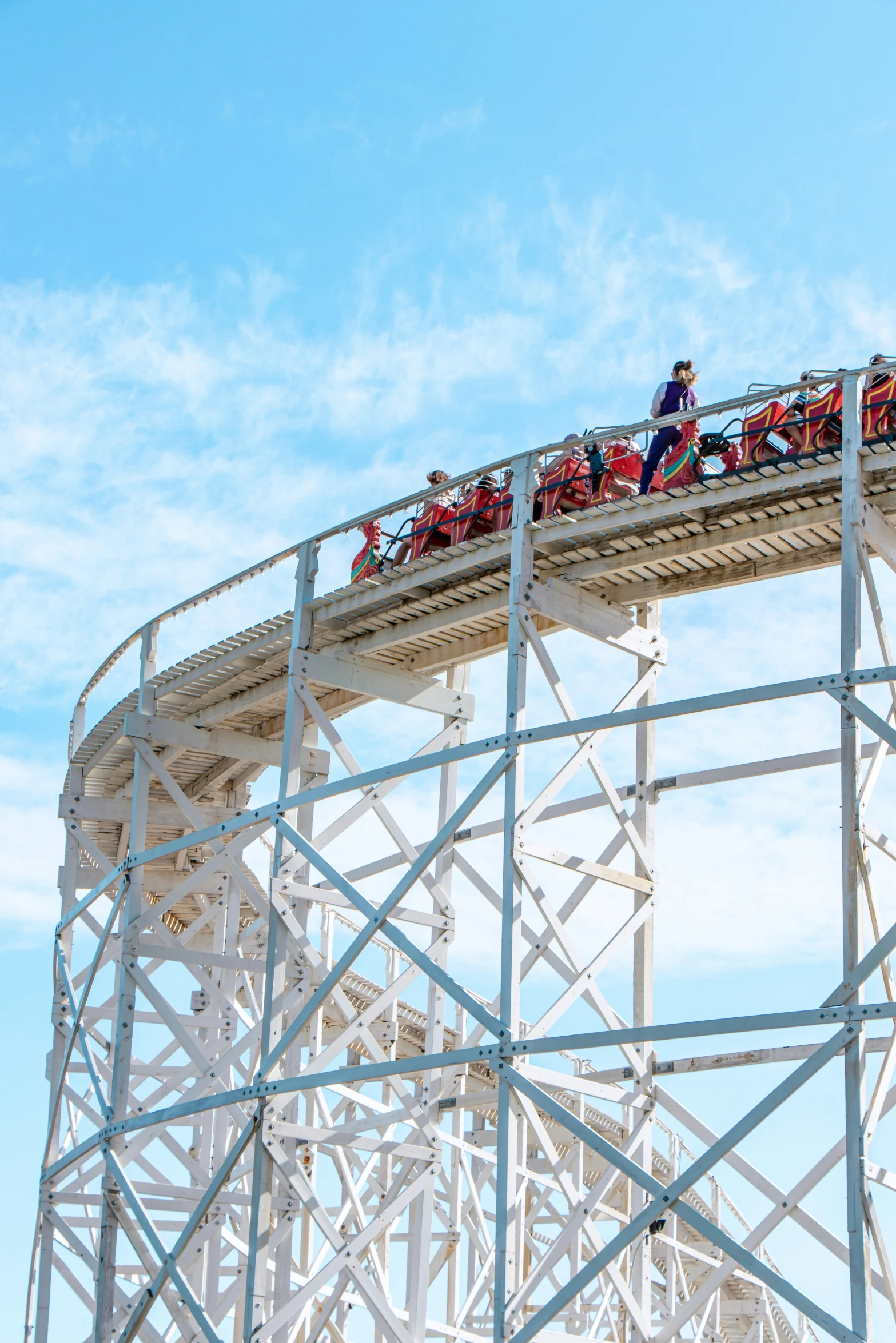 a roller coaster being pulled up the hill by a large ferris wheel