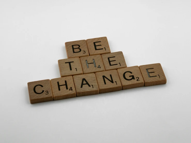 several letters arranged to spell out the words be the change