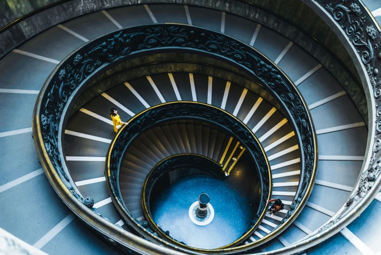 an overhead s of the spiral stairs of a building