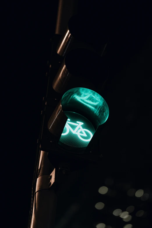 a green light on the street shows a bike logo