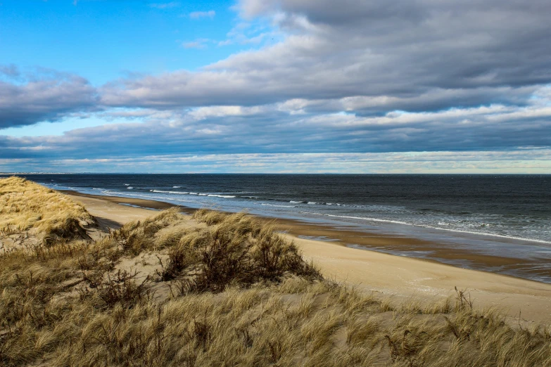 a beach next to an ocean covered in lots of sand