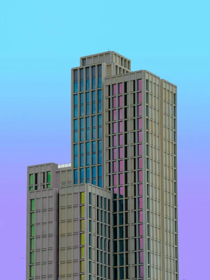 two buildings with windows are shown side by side