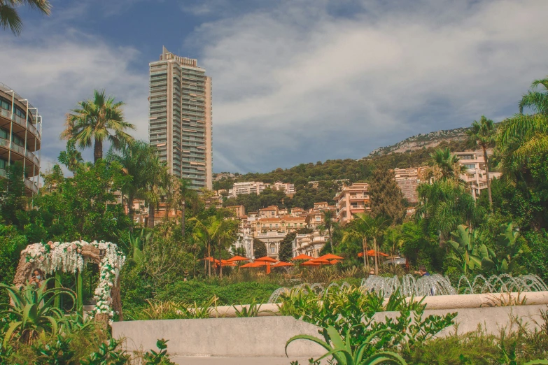 a city has a park and some buildings