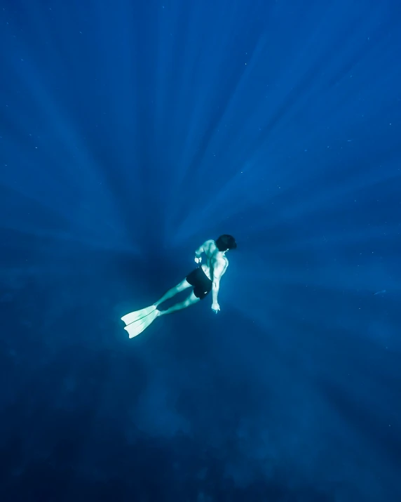 a man is swimming in the water with his feet off the ground