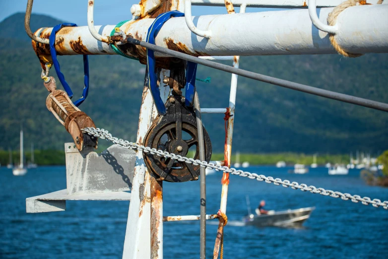 a boat that has a buoy on the end of it