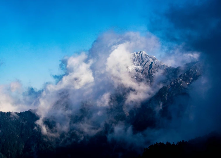 a po of the snow capped mountains at night