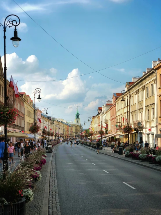 a large street with many buildings on both sides