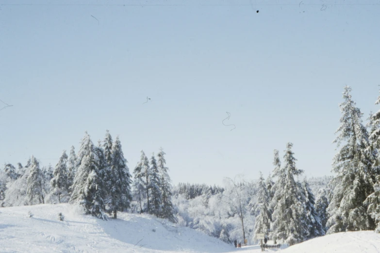 a person is flying a kite over the snow