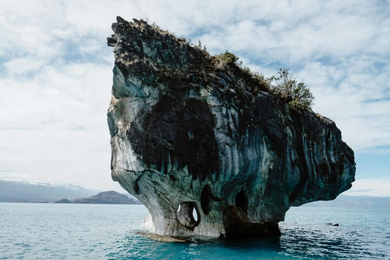 an island in the ocean with tree's growing out of it