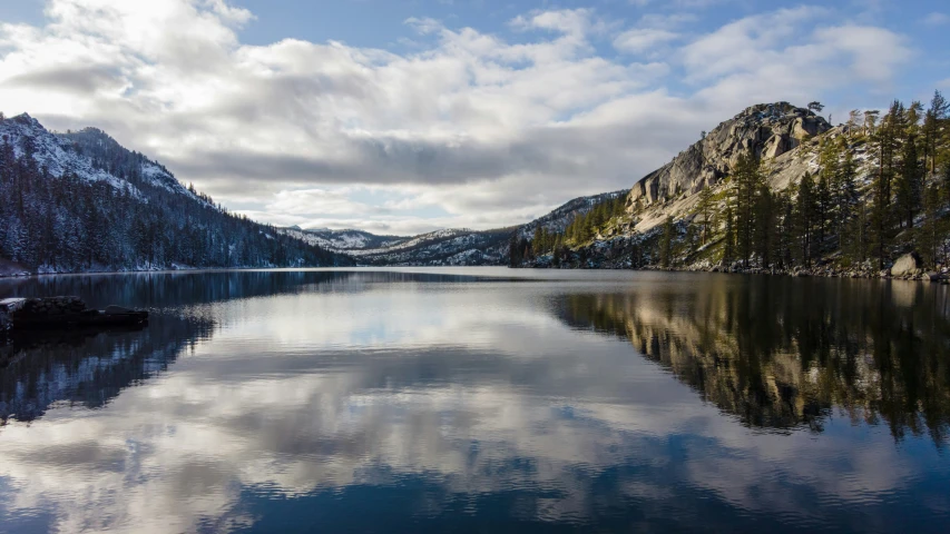 there is a lake surrounded by mountains and trees