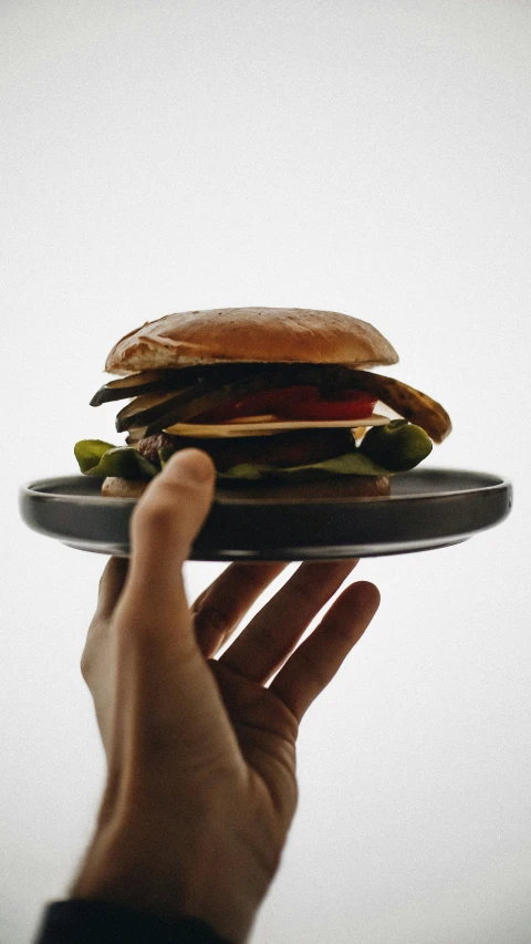 someone holding a plate with a bunch of sandwiches