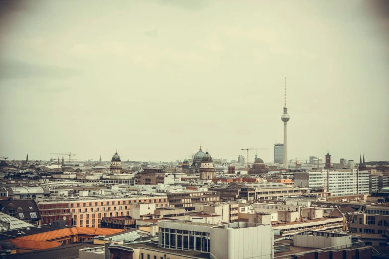 the city skyline in the daytime view from above