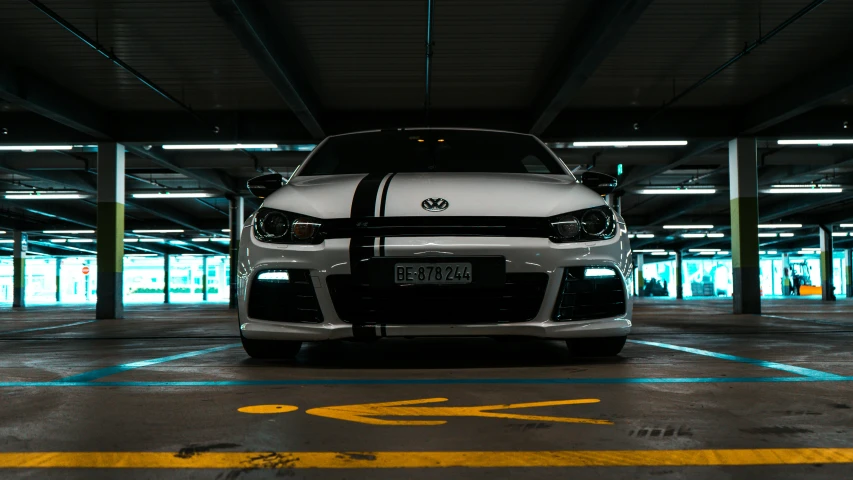 an image of a car parked inside the garage