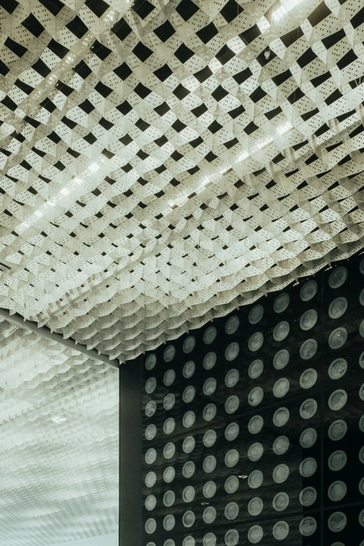 closeup of a decorative ceiling with large metal squares