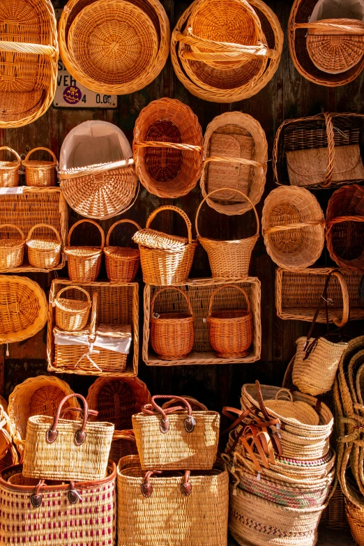 a display of baskets on display in an indian market
