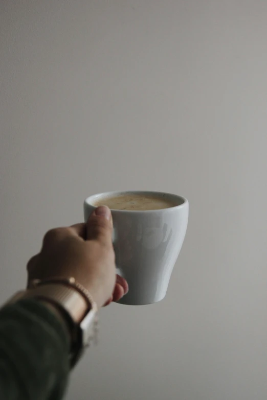 a person's hand holding a cup of coffee