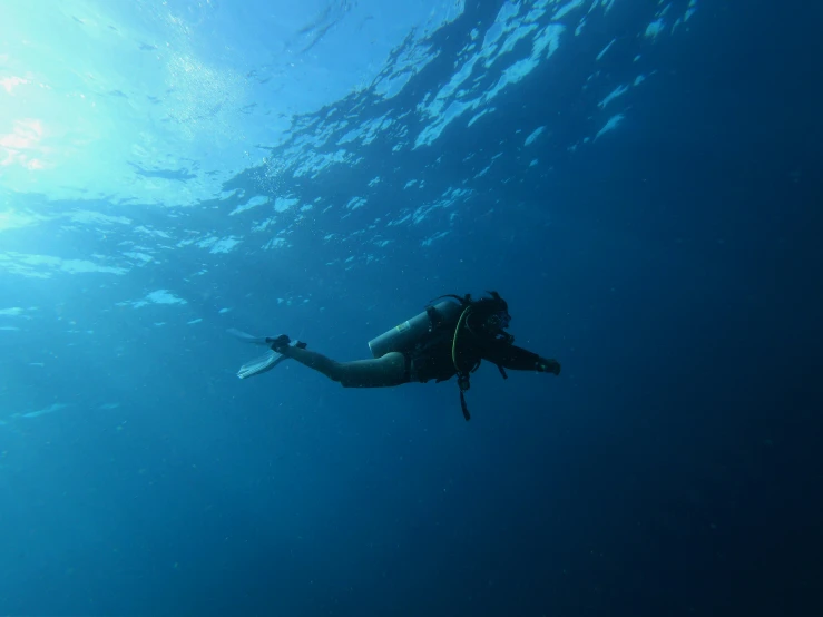 an scuba man holding up soing to the side