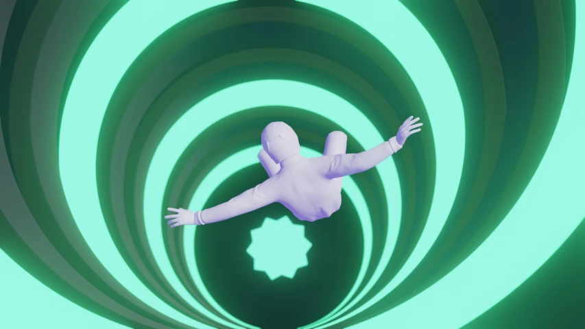 an image of a white man floating in an animated style
