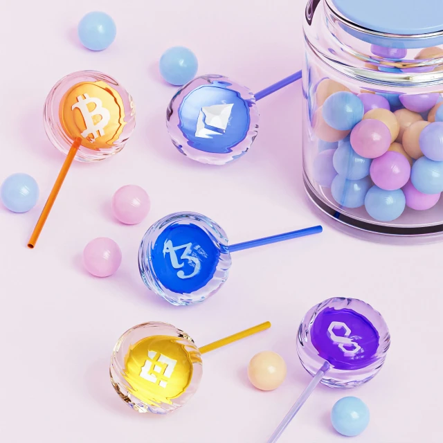 several lollipop sticks sitting on top of some candy