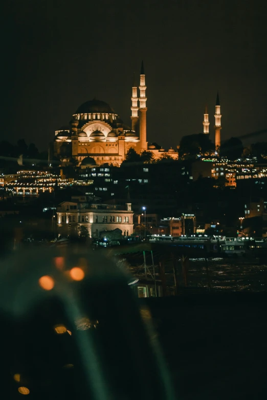 view of an old city in the dark at night