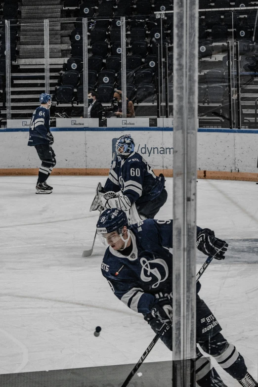 the hockey players are playing on the ice