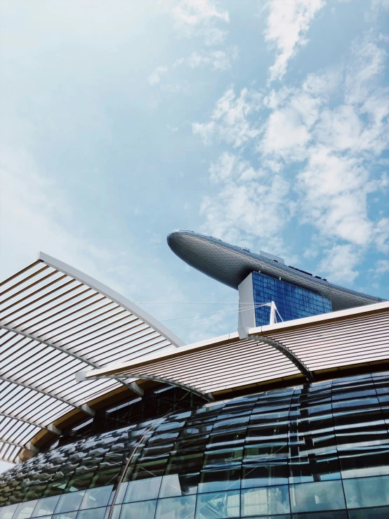 the top of an outdoor structure with a clear blue sky behind it