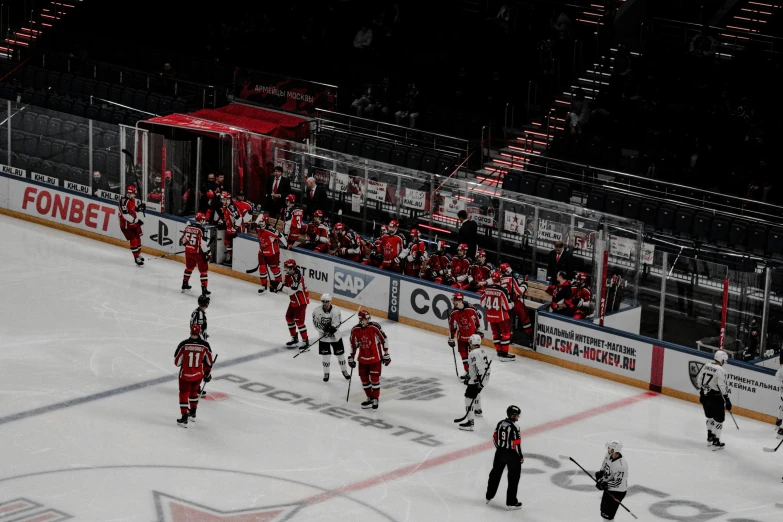 some hockey players are playing a game on the ice