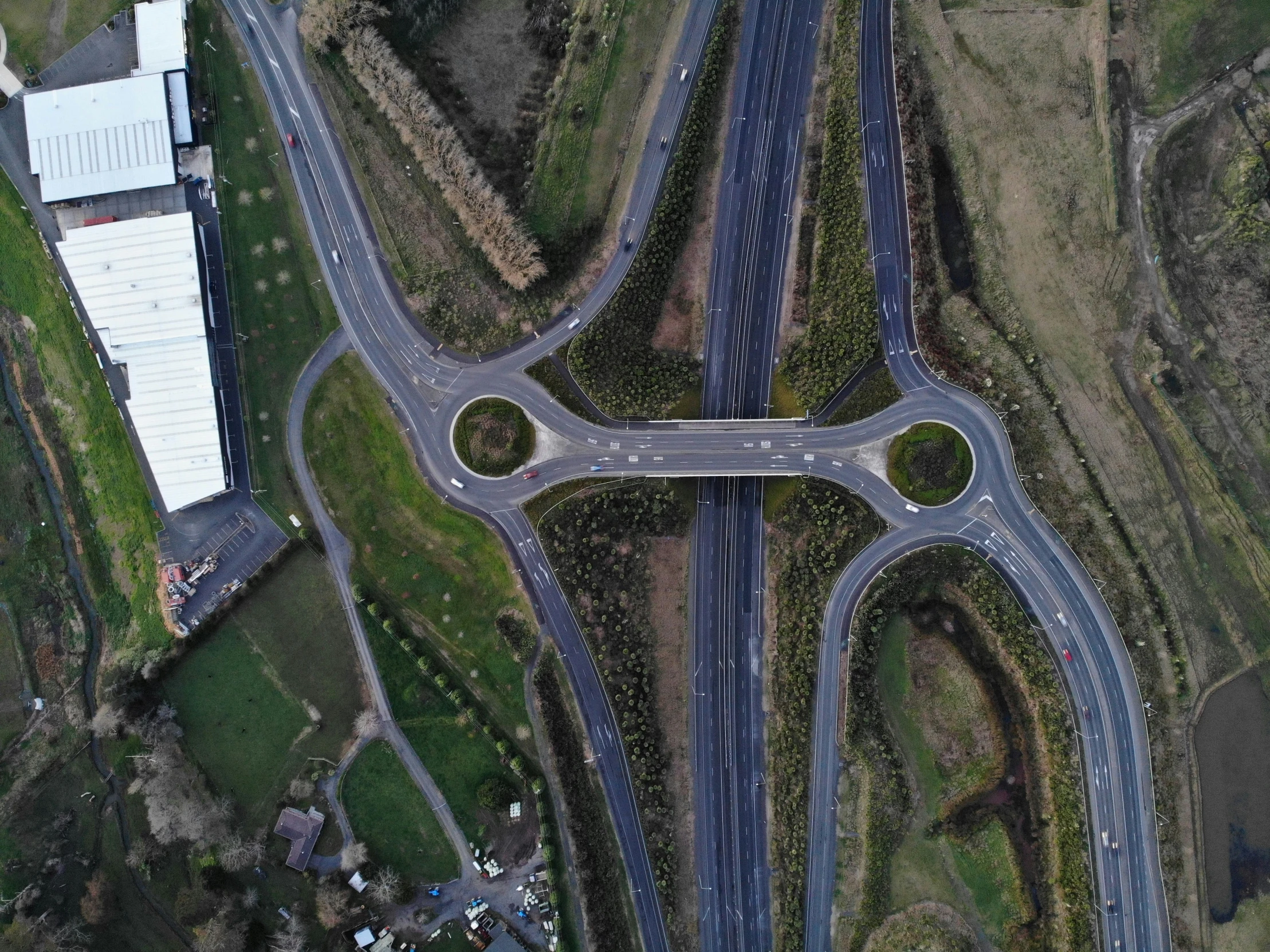 overhead view of a highway intersection