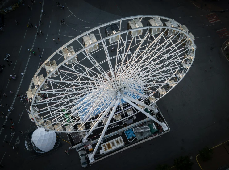 an aerial view of the ferris wheel from above