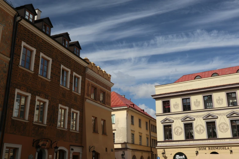 some buildings are in a row, in the day