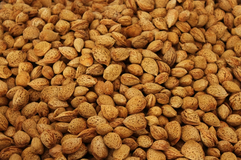 almonds in a large pile for display