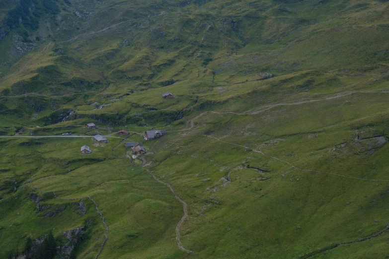 a lush green hillside covered in grass next to a road