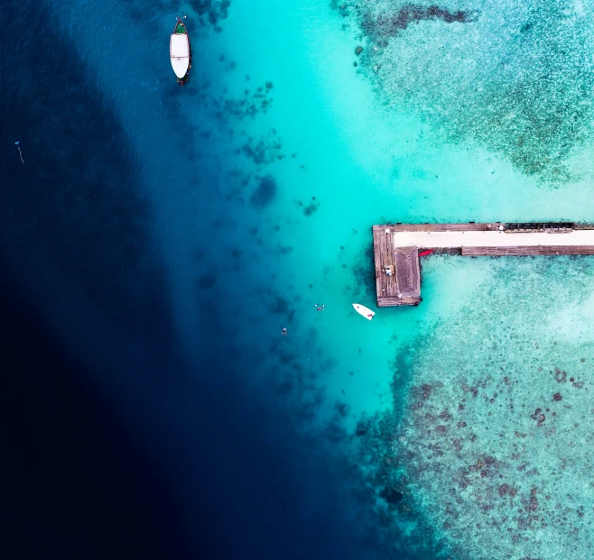 the two boats are seen from above on the water