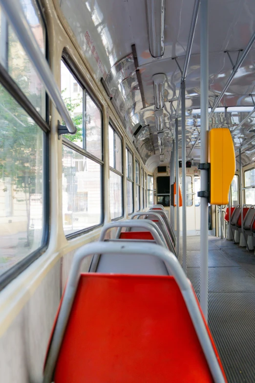 view from inside a passenger compartment of a subway train