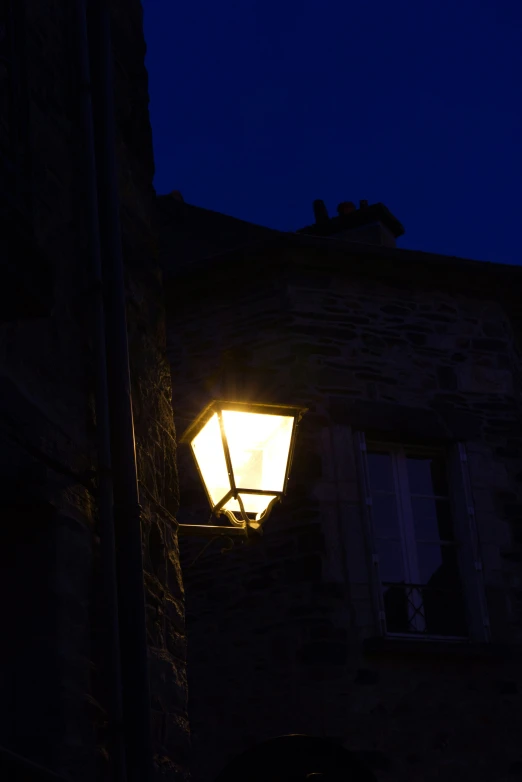 the night time scene of a street light