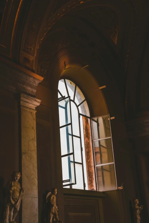 a doorway with a big arched window in the center